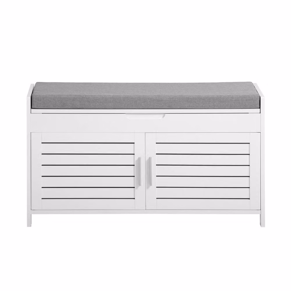 SoBuy Modern White and Grey Fabric Shoe Rack and Hallway Seating Bench – 2