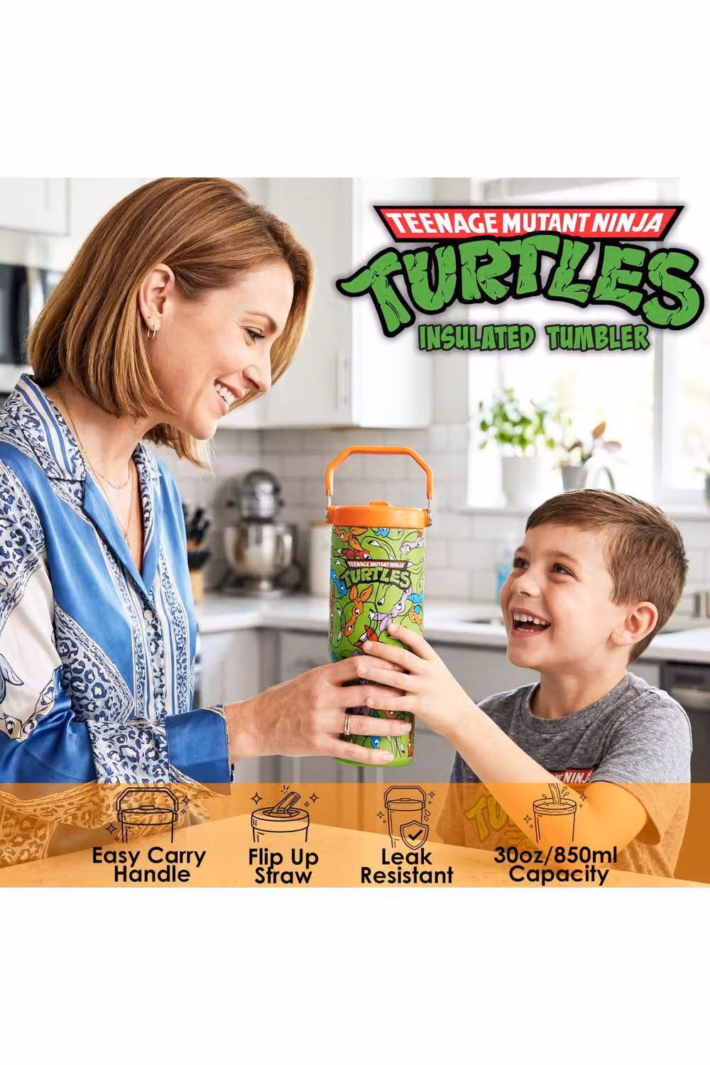 Get Trend Teenage Mutant Ninja Turtles Insulated Stainless Steel Tumbler with Straw and Handle, Green and Multicolour, 850ml – 7
