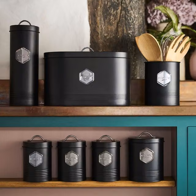 Cooks Professional 7 Piece Airtight Kitchen Canister Set in Black and Silver