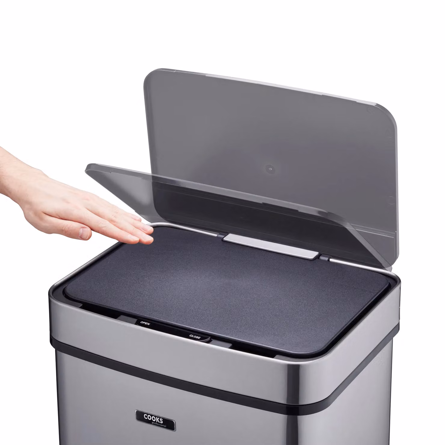 Cooks Professional 75L Sensor Recycling Bin with 3 Compartments and Food Caddy in Silver Stainless Steel – 5