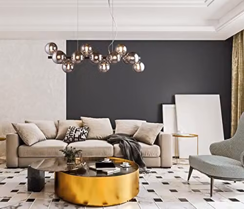 Netlighting Marbelio Modern Sphere Glass Pendant Ceiling Light in Grey and Chrome, G9, W/D/H: 16 x 16 x 76 cm – 2