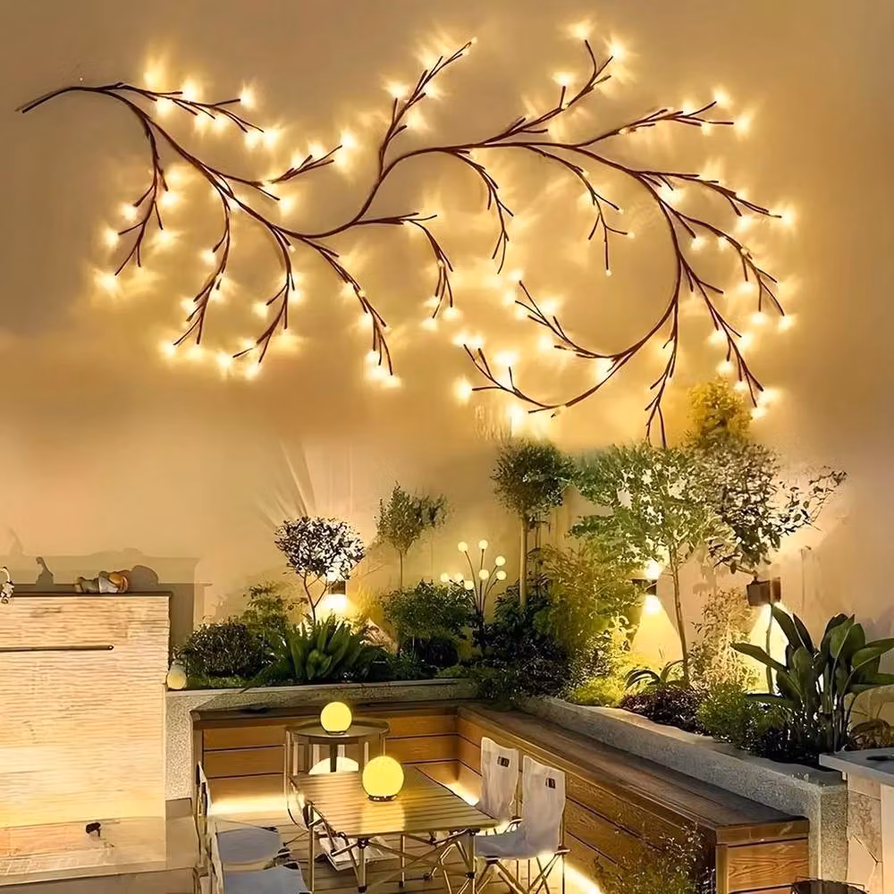 Kelvenix Solar Willow Vine Fairy String Lights in Warm White with Brown and White LED Accents – 2