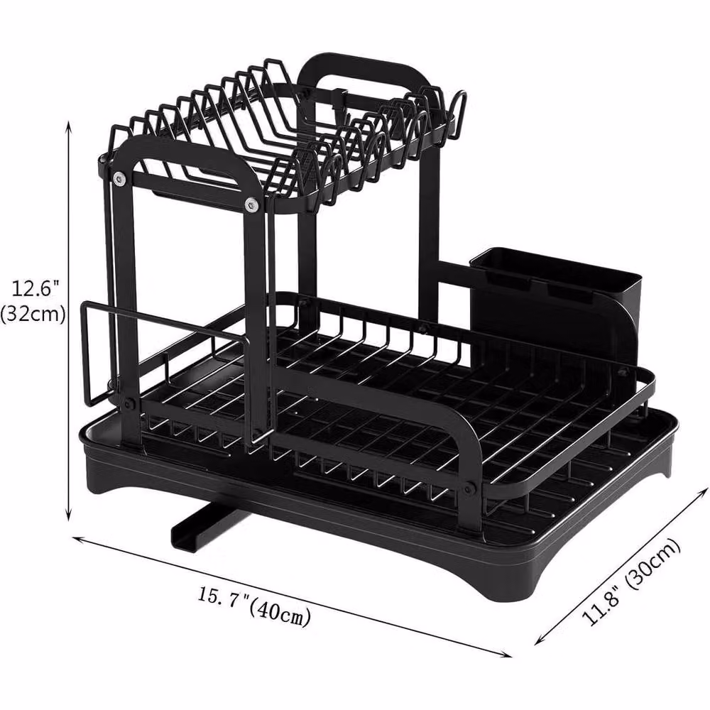 KORVIXA 2 Tier Dish Drainer Rack with Drip Tray and Cutlery Holder, Black – 2