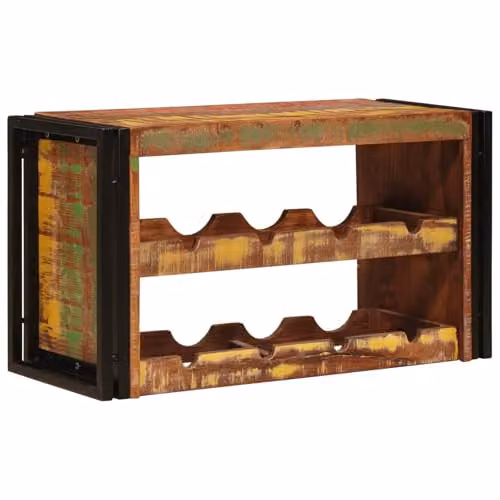 vidaXL Industrial Wall-Mounted Wine Rack in Brown Solid Reclaimed Wood and Metal, W/D/H: 80 x 45 x 33 cm