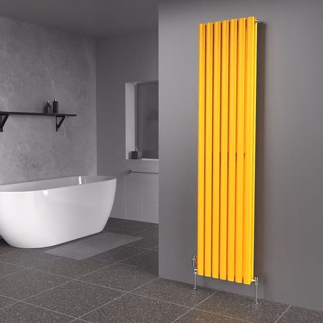 Lux Heat Oval Coloured Vertical Radiator in Sunflower Yellow, H 180 cm x W 42 cm