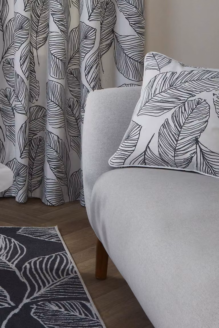 Fusion Matteo Hand Drawn Leaf Print Filled Cushion, 100% Cotton, Black and White, W/D/H: 43 x 43 x 43 cm