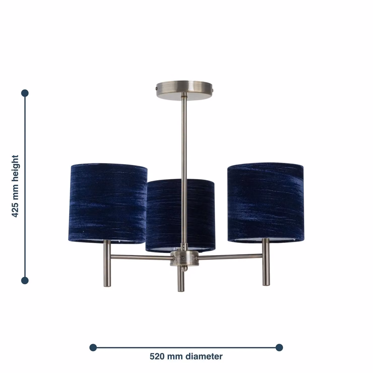 First Choice Lighting Brea Antique Brass Ceiling Light Fitting with Blue Fabric Shades – 5