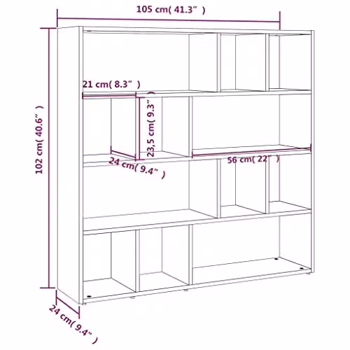 vidaXL Modern Book Cabinet and Room Divider in Concrete Grey, W/D/H: 105 x 24 x 102 cm – 3