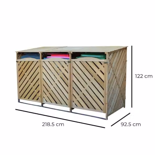 Jack Stonehouse XL Triple 3-Bay Wooden Wheelie Bin Store for 240L or 360L Bins, Natural/Brown, W/D/H: 122 x 92.5 x 218.5 cm – 2