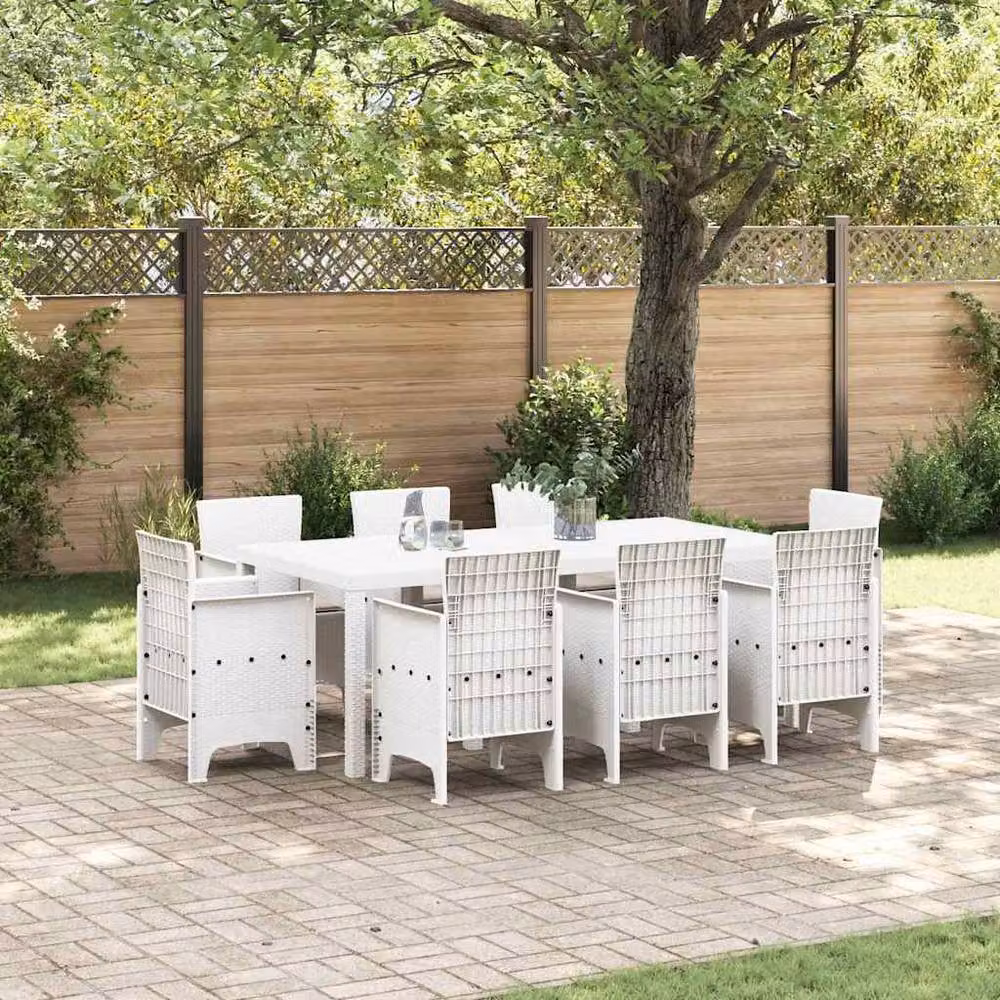 Berkfield Home 9 Piece White Poly Rattan Garden Dining Set with Cushions – 2