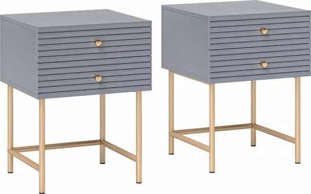 HOMCOM Set of Two Elegant Grey and Gold-Tone Bedside Tables – 1