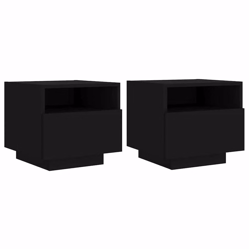 Berkfield Home Set of 2 Decorative Black Bedside Cabinets with Integrated LED Lights, W/D/H: 40 x 39 x 37 cm – 1