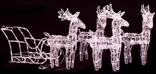 Berkfield Home Reindeers and Sleigh LED Christmas Decoration, Multicolour and White, W/D/H: 280 x 28 x 55 cm