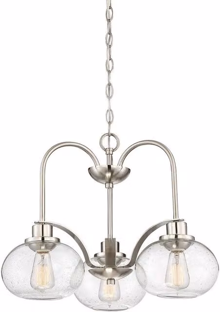 Netlighting Trilogy 3 Light Chandelier in Grey and Silver with Glass Spheres and E27 Sockets