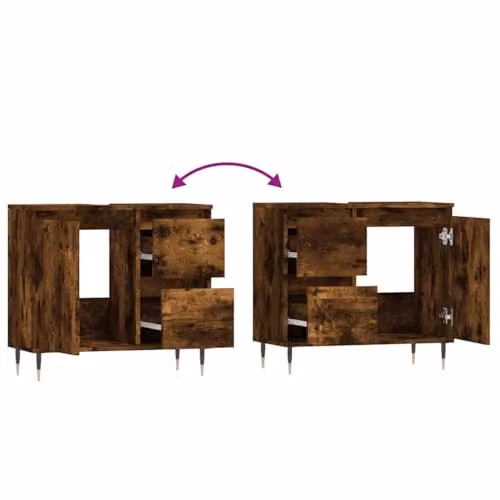 vidaXL Bathroom Cabinet in Brown Smoked Oak, W: 65 cm, D: 33 cm, H: 60 cm – 4