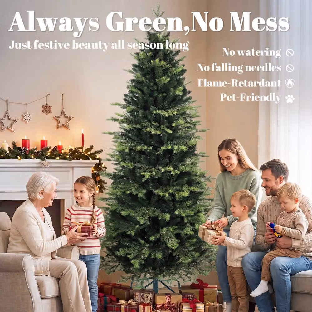 HOMCOM Geneva Fir Hinged Christmas Tree, Green, Height: 210 cm – 3