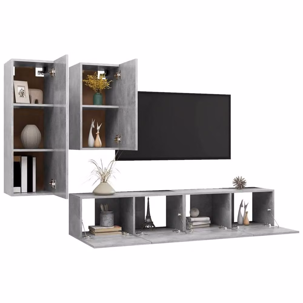 Berkfield Home 4 Piece Modern TV Cabinet Set in Matt Concrete Grey MDF – 3