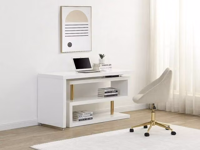 Vente-unique Extendable Corner Desk with 360 Degree Rotating Top in White Lacquered MDF, W/D/H: 120 x 60 x 76 cm