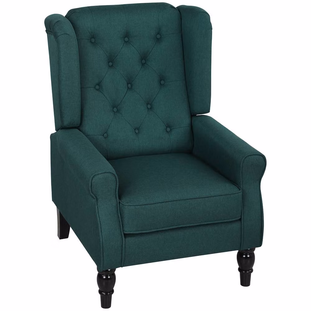 STILVORA Retro Wingback Chair in Green Fabric with Solid Wood Frame and Armrests – 4