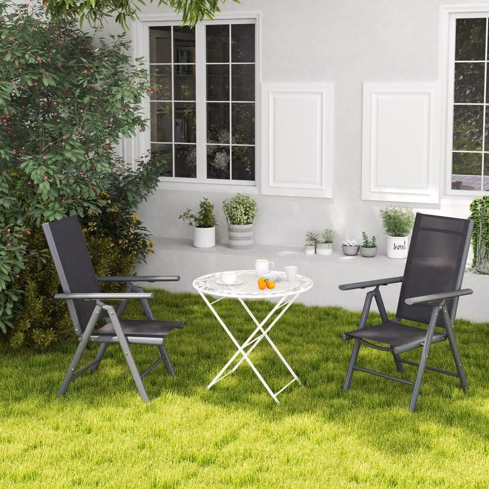 Wyld Haus Set of 2 Dark Grey Aluminium Folding Garden Chairs with Breathable Mesh – 8