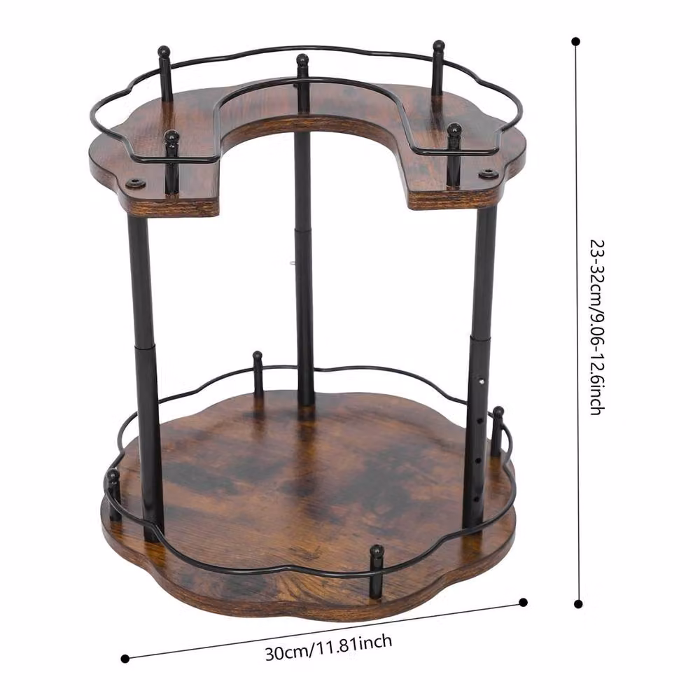 VOGREX 2-Tier 360 Rotating Adjustable Countertop Spice Turntable Rack in Brown – 2