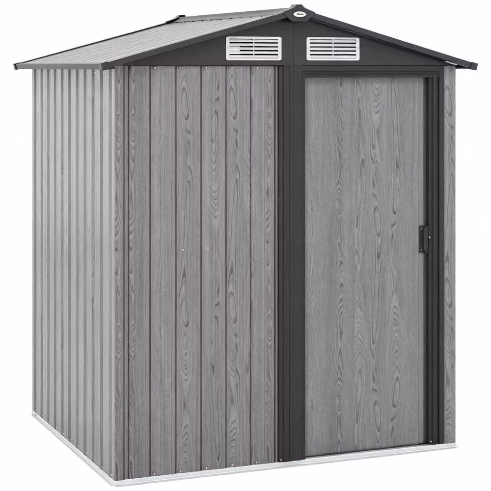 STILVORA Grey Steel Pent Garden Storage Shed with Sliding Door and Window, W/D/H: 111 x 119 x 188 cm – 4