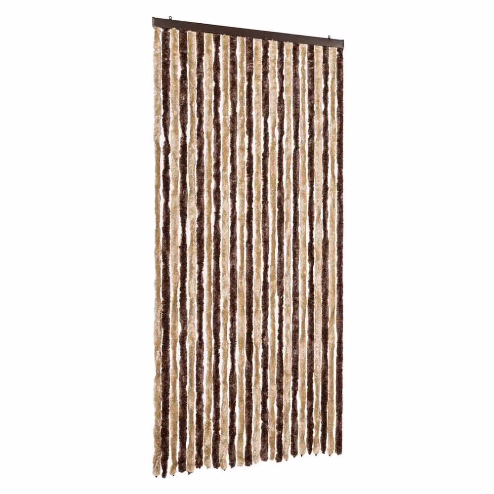 Berkfield Home Chenille Soft Fly Curtain in Beige and Brown, W/H: 100 x 200 cm – 3