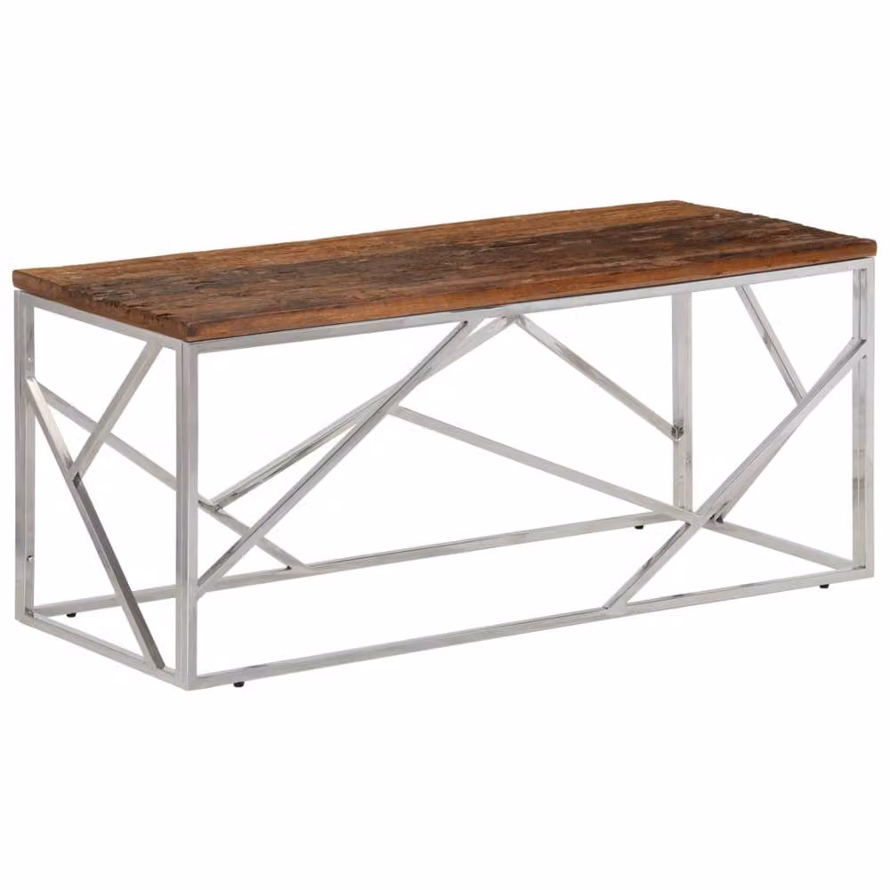 Berkfield Home Modern Rectangular Coffee Table in Silver Stainless Steel and Wood – 3