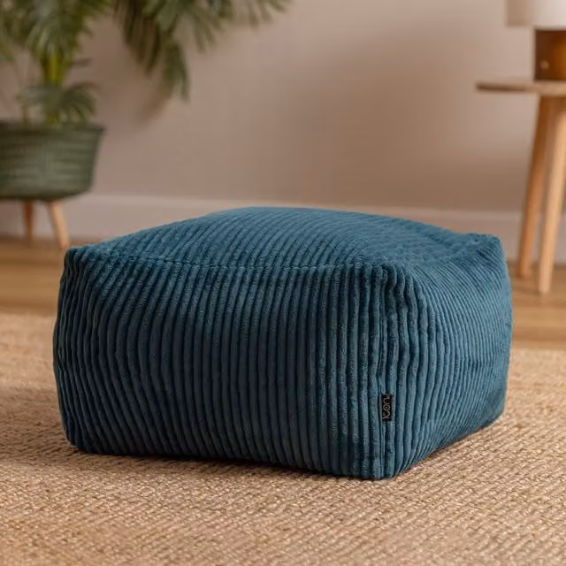ICON Amara Square Corduroy Bean Bag Footstool in Petrol Blue – 1