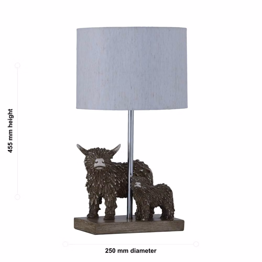First Choice Lighting Angus & Hamish Highland Cows Table Lamp in Brown with Beige Fabric Shade – 3
