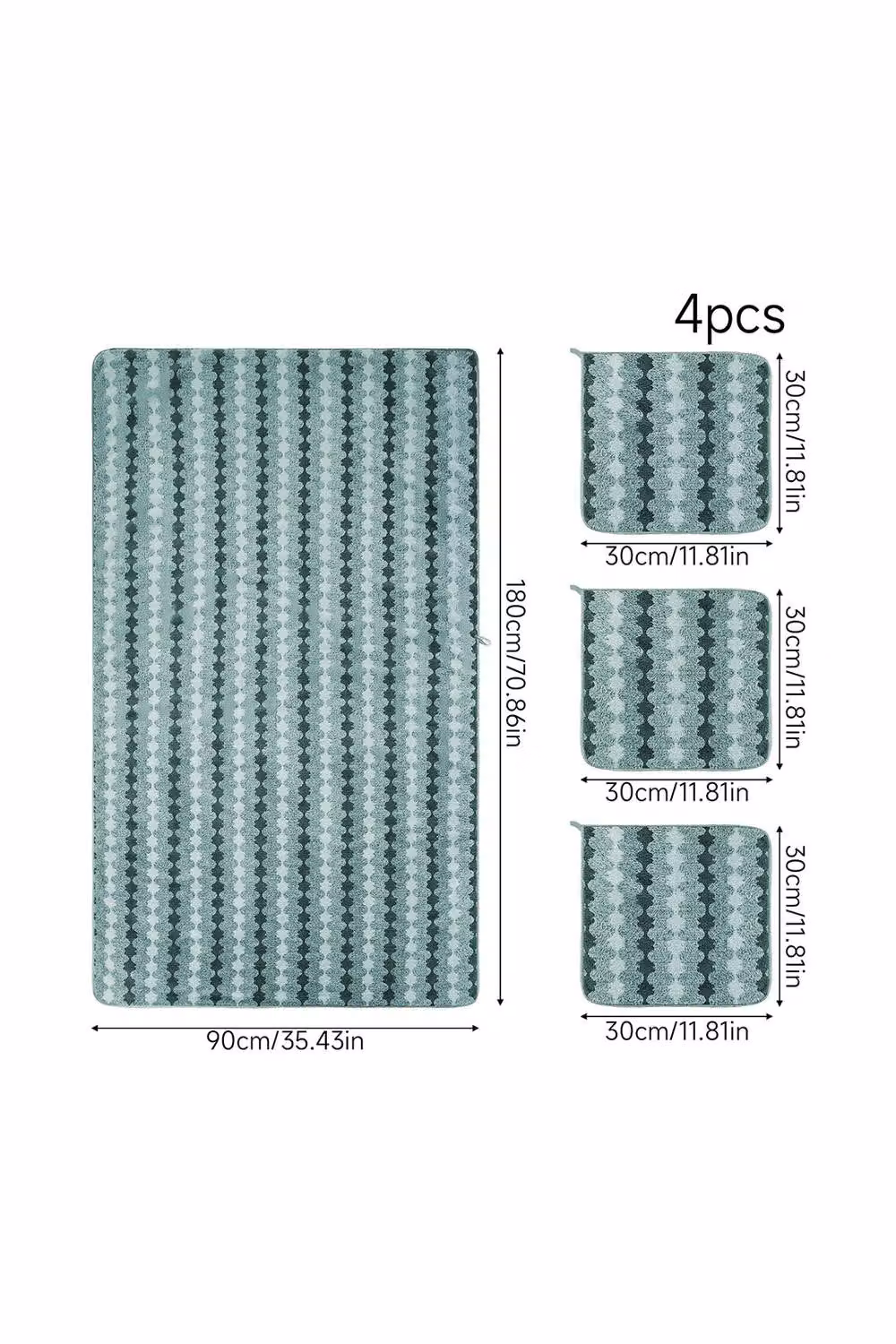 Living and Home Soft 4-Piece Striped Green Microfibre and Terry Towel Set – 4