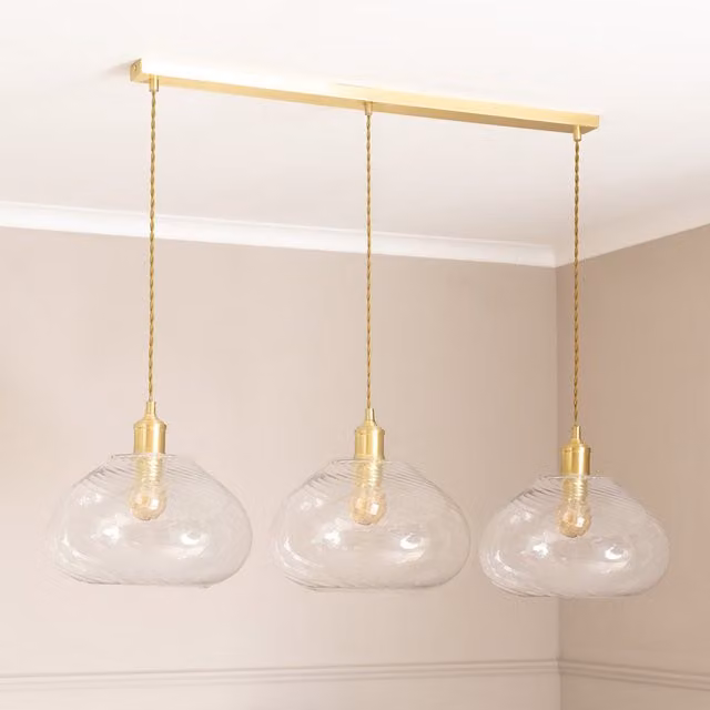 Corinne Twill 3 Drop Pendant Ceiling Light with Transparent Glass and Brushed Gold Finish