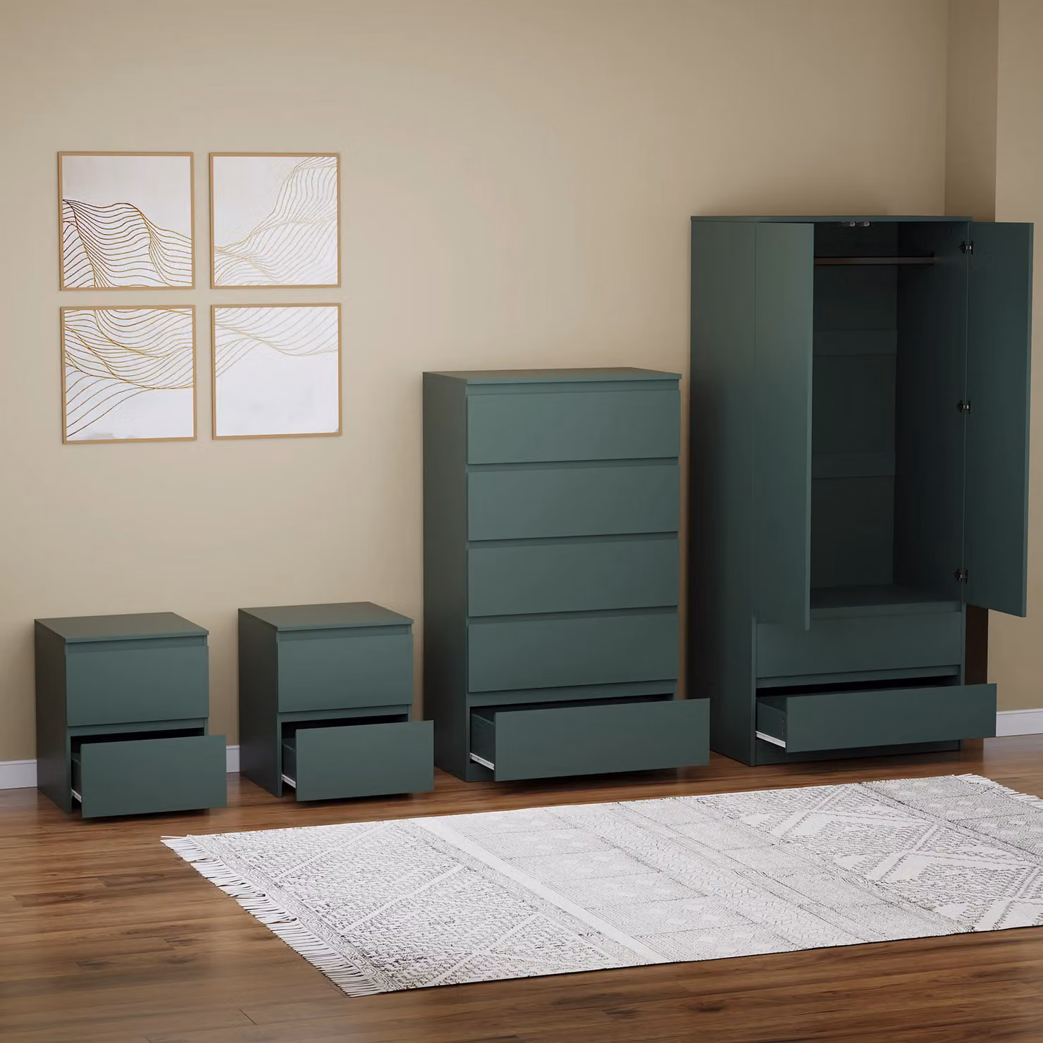 Vida Designs Denver 4 Piece Modern Bedroom Set in Green – 2