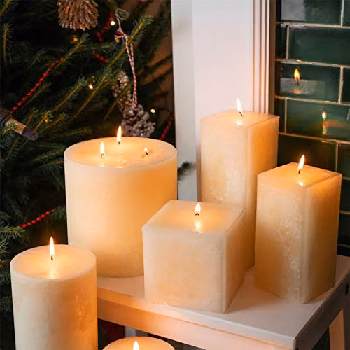 Nicola Spring Vanilla Scented Square Pillar Candle, Beige, 110 Hour Burn Time – 4