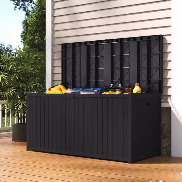 Livingandhome Black Plastic Lockable Waterproof Outdoor Garden Storage Box