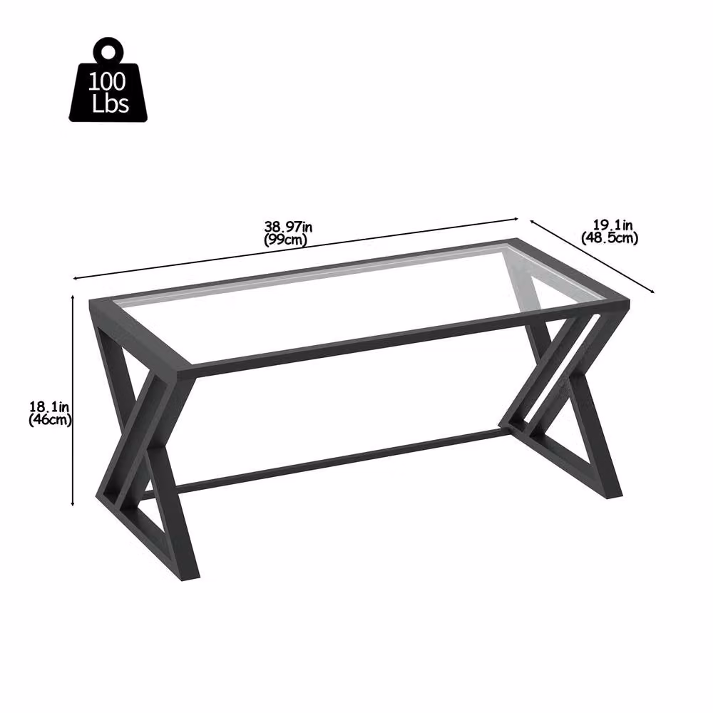 Huhote Rectangular Glass Coffee Table with Black Metal Frame in Clear and Black – 6