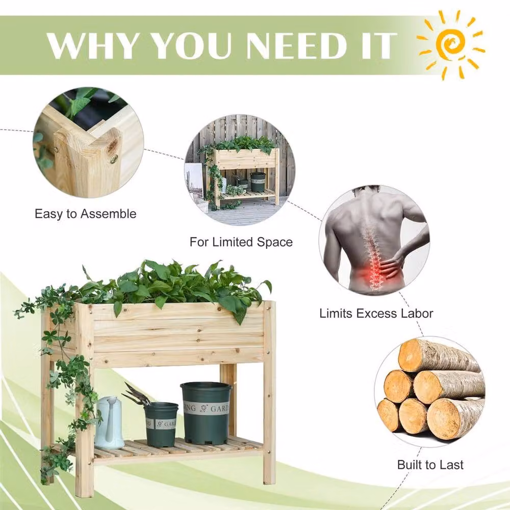Kelvenix Brown Wooden Raised Garden Bed for Ornamental, Vegetable and Herb Gardens W/D/H: 84 x 40 x 40 cm – 2