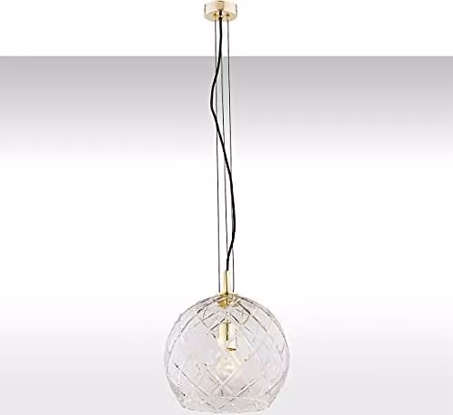 Argon OVIEDO 4201 Gold and Brass Sphere Glass Pendant Light with Transparent Shade and E27 Socket