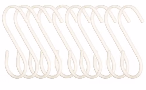 Orsina Set of 10 Matte White Metal S-Hooks for Hanging Kitchen Utensils or Accessories