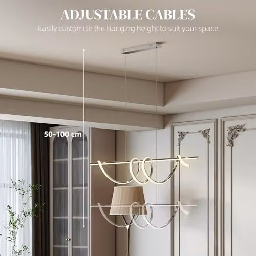 HOMCOM Dimmable LED Pendant Light, Height Adjustable, Silver Tone – 3