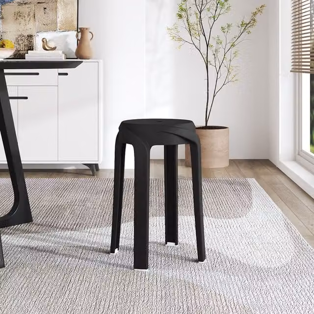 Komore 10-Piece Stackable Black Plastic Stool Set