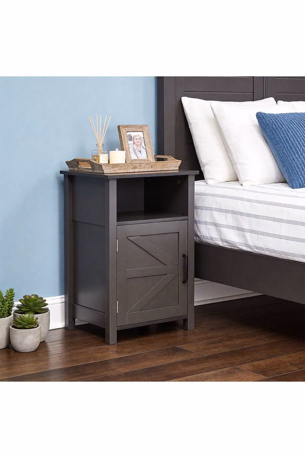 Living and Home Grey Melamine-Faced MDF Bedside Table – 2