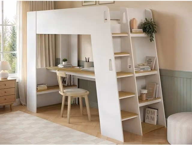 Flair Furnishings Fern Staircase High Sleeper Single White and Oak – 1