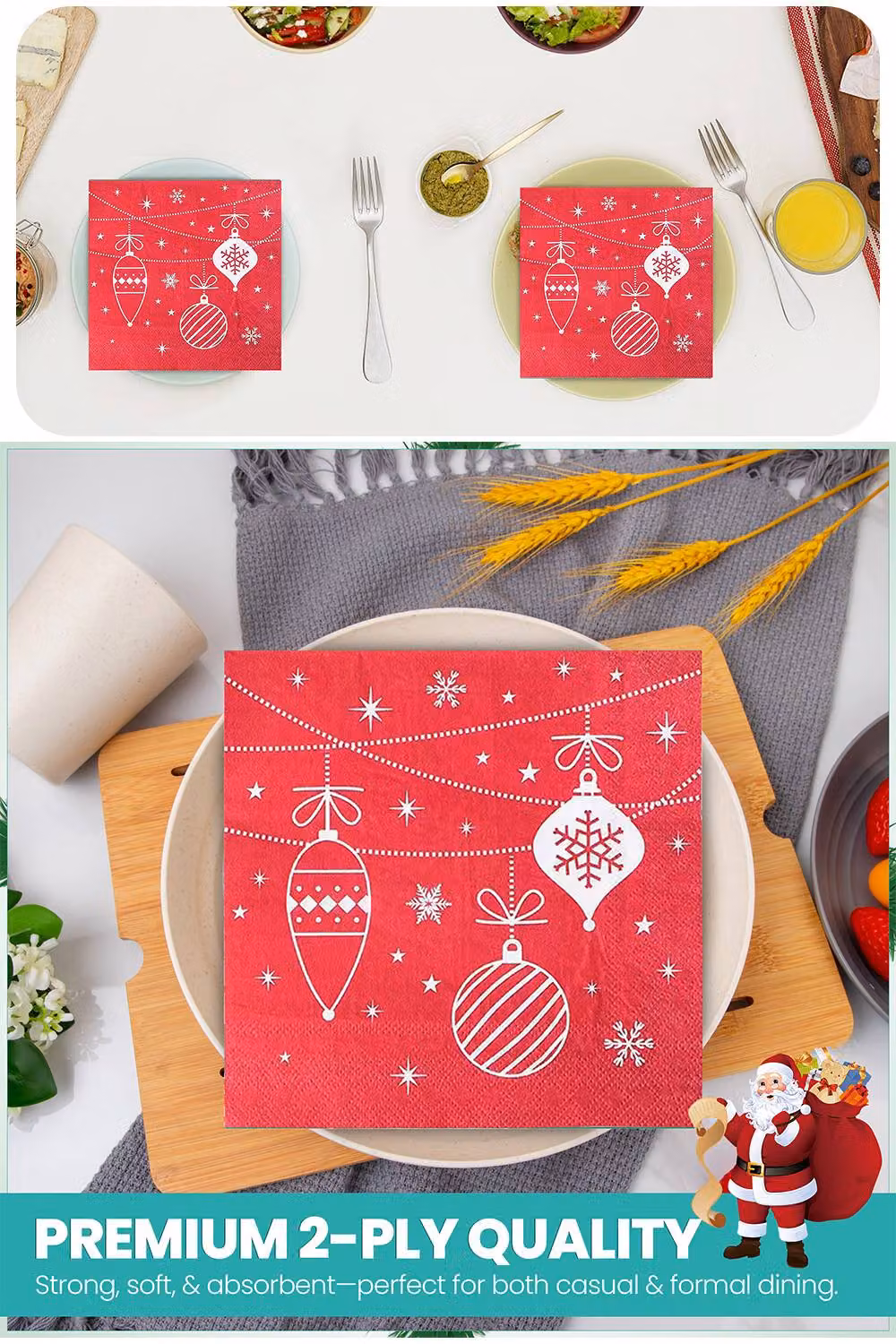 Neel Blue Red and White Christmas Design Paper Napkins, 20 Pieces, 33 cm – 3