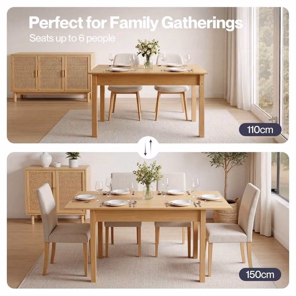 VOGREX Extendable Oak Rectangular Dining Table in Beige – 3