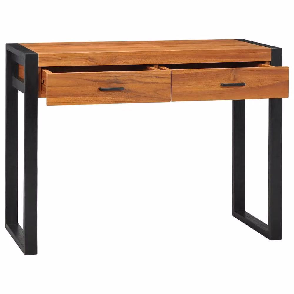 Berkfield Brown Teak Wood Writing Desk with 2 Drawers, W/D/H: 100 x 40 x 75 cm – 2
