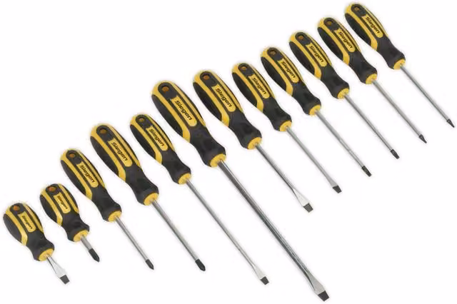 Loops 12 Pack Premium Soft Grip Magnetic Screwdriver Set with Slotted, Phillips and TRX Bits in Multicolour