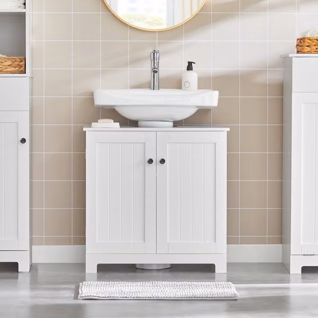 SoBuy White Modern Under Sink Bathroom Vanity Unit with Hinged Doors and Internal Shelves