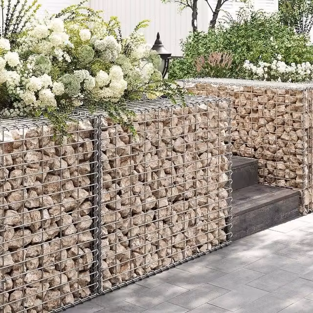 The Bazaarist Large Gabion Stone Wire Garden Basket in Silver Galvanised Steel