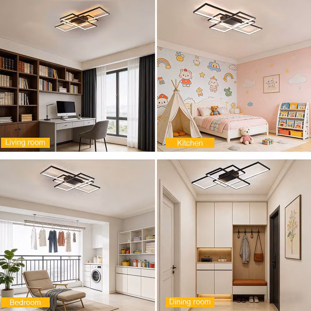 INMTFEI Black Modern Geometric LED Ceiling Light, Dimmable with Remote Control – 7